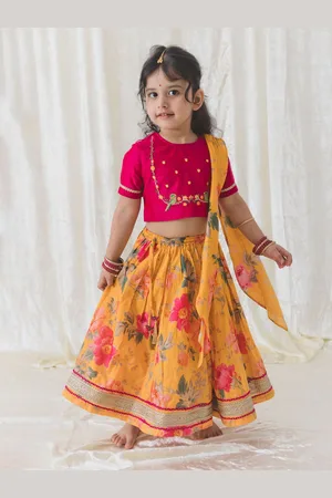 Tiber Taber Girls Embroidered Pure Cotton Ready to Wear Lehenga & Blouse With Dupatta