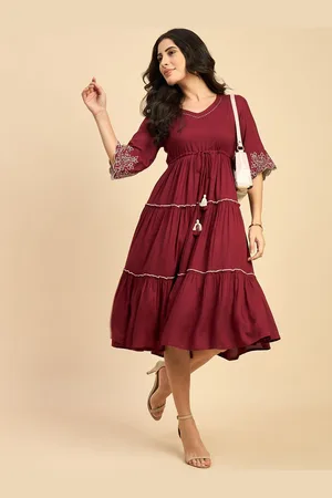 Azira Round Neck Tiered Empire Midi Dress