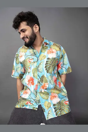 Brown brothers Unisex Spread Collar Floral Printed Cotton Oversized Casual Shirt