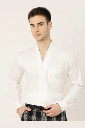 HANCOCK Men Smart Mandarin Collar Solid Cotton Slim Fit Party Shirt