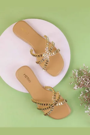 Metro Women Textured Open Toe Flats