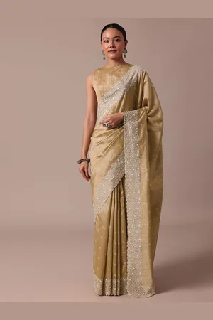 KALKI Fashion Beige Floral Embroidered Silk Blend Saree