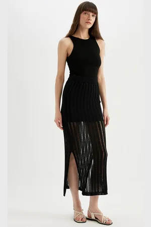 DeFacto Semi Sheer Straight Side Slit Midi Skirts