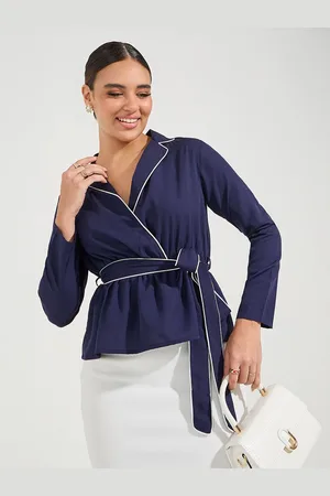 Styli Women Solid Wrap Cuban Collar Top