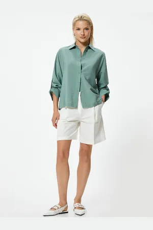 Koton Women Spread Collar Solid Cotton Casual Shirt