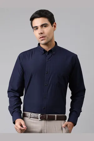 English Navy Men New Solid Wrinkle Free Slim Fit Formal Shirt