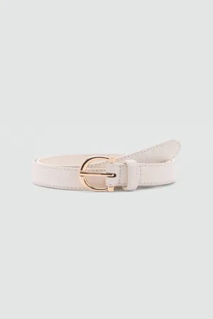 MANGO Women Croc-Textured Buckled Slim Belt