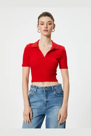 Koton Women Solid Polo Collar Cotton T-Shirt