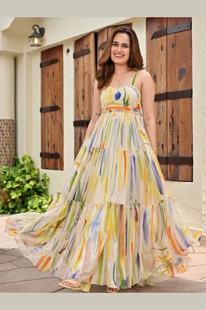 Kalini Shoulder Strap Printed Georgette Maxi Dress