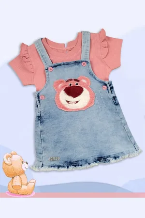 Babys Day Girls Jeans Printed Cotton Dungaree With T-Shirt