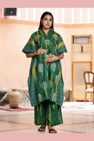 Aujjessa Ethnic Printed Beads and Stones Pure Cotton Kaftan Maternity Kurta with Palazzo