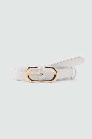 MANGO Women Oval Metallic Buckled Skinny Belt