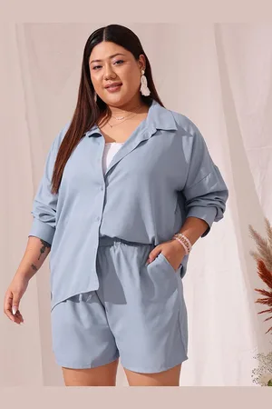 CURVY STREET Plus Size Long Sleeves Shirt & Shorts
