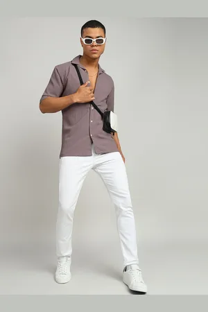 FUBAR Men Cuban Collar Textured Solid Linen Slim Fit Casual Shirt