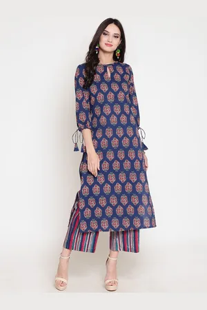 Sera Ethnic Motifs Printed Keyhole Neck Cotton Straight Kurta