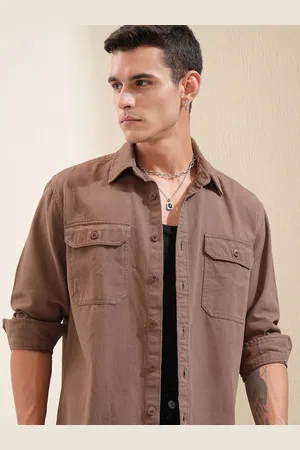 Highlander Men Solid Double Flap Pocket Shirt