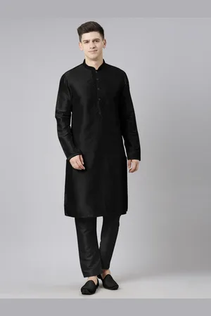 TheEthnic.Co Floral Yoke Design Mandarin Collar Thread Work Straight Kurta with Pyjama
