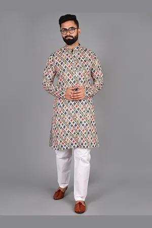 FUBAR Selection Of 2 Printed Mandarin Collar Knitted Weave Pure Cotton Straight Kurtas