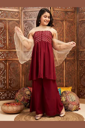 Stylo Bug Girls Printed A Line Kurta with Palazzos & Dupatta