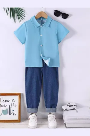 Stylecast Boys Blue Cotton Shirt With Trousers
