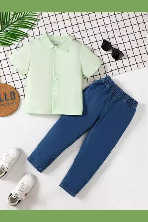 Stylecast Green & Blue Boys Shirt with Trousers