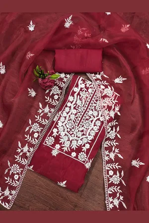 Kalini Floral Embroidered Thread Work Organza Unstitched Dress Material