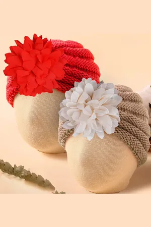 Baby Moo Unisex Kids Set of 2 Woollen Beanie With Floral Embellished