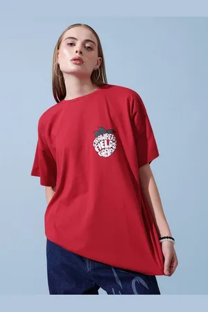 STREET 9 Women Typography Printed Round Neck Cotton Oversized T-Shirt