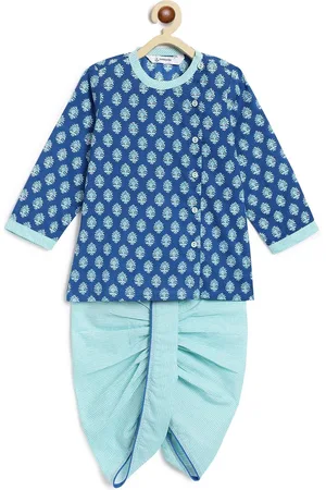 Campana Boys Floral Printed Regular Pure Cotton Straight Kurta With Dhoti Pants