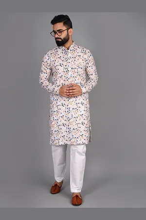 FUBAR Selection Of 2 Printed Mandarin Collar Knitted Weave Pure Cotton Straight Kurtas