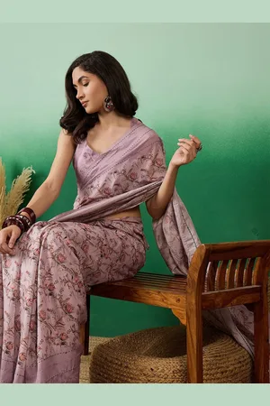 Sangria Women Floral Printed Handwork Saree with Blouse Piece