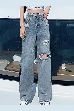 LULU & SKY Women Straight Fit High-Rise Highly Distressed Light Fade Jeans