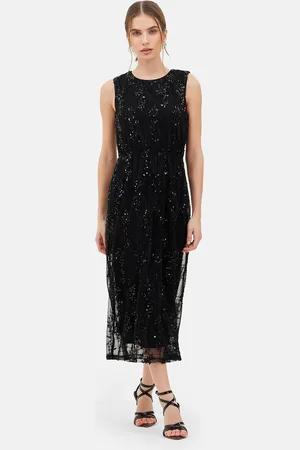 Kazo Embellished Sequined Satin Sheath Midi Dress