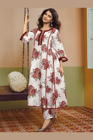 Bhama Couture Jennifer Winget Floral Printed Panelled A-Line Kurta with Palazzos