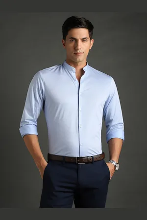 Bergamo Slim Fit Mandarin Collar Pure Cotton Knitted Formal Shirt