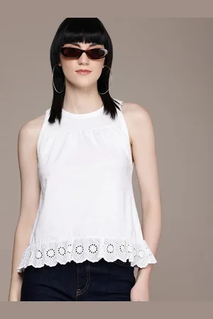 Roadster The Life Co. Sleeveless Gathered Schiffli Detail Top