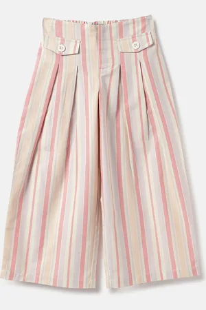 Benetton Girls Striped Pleated Pure Cotton Culottes Trouser