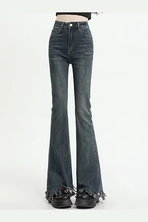LULU & SKY Women Bootcut High-Rise Slash Knee Heavy Fade Jeans