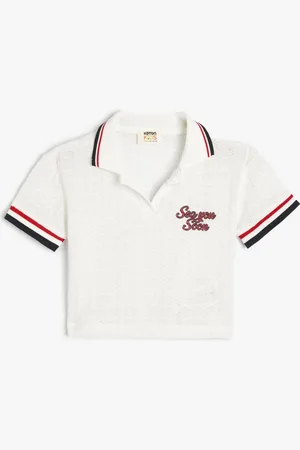 Koton Girls Polo Collar Drop-Shoulder Sleeves Applique T-shirt