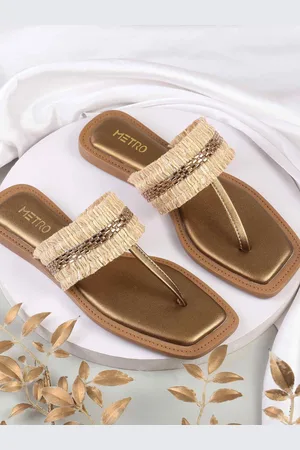 Metro Women Embellished T-Straps Flats