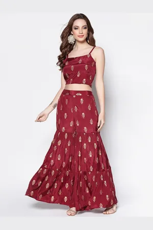 Sera Women Maroon Ethnic Motifs Printed Crop Top With Sharara