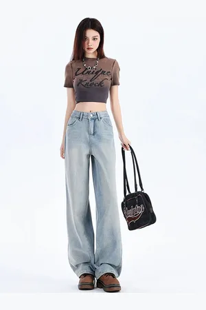 LULU & SKY Women Wide Leg Heavy Fade Jeans