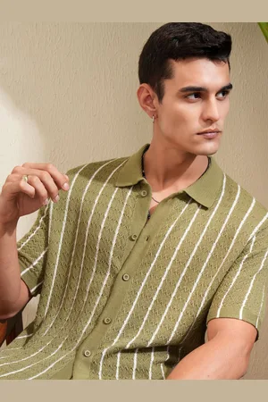 Highlander Men Oversized Textured Dobby Striped Overshirt