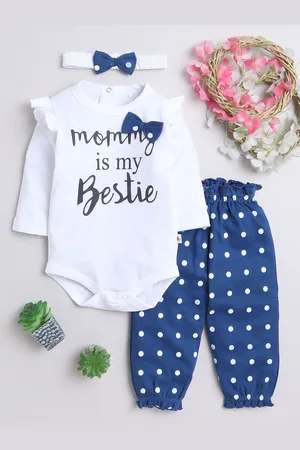 BUMZEE Infants Girls Printed Pure Cotton Bodysuit With Jogger & Headband