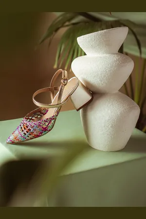 SAINT G. Textured Pointed Toe Leather Block Heels