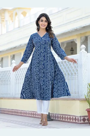 Varanga Women Bandhani Printed Angrakha Style A-Line V-Neck Kurta