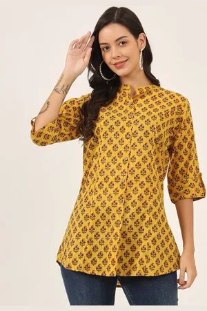Kalini Women Floral Printed Mandarin Collar Cotton Top