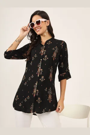 Kalini Women Floral Printed Mandarin Collar Cotton Top