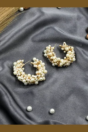 ISHKAARA Gold Plated Pearl Beaded Circular Hoop Earrings