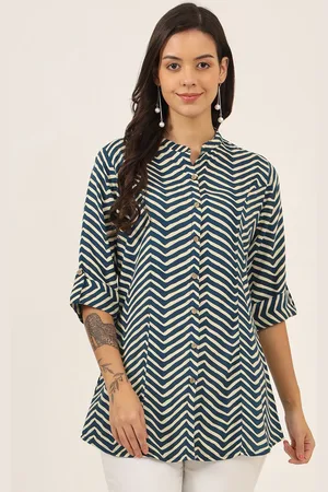 Kalini Women Striped Mandarin Collar Cotton Top